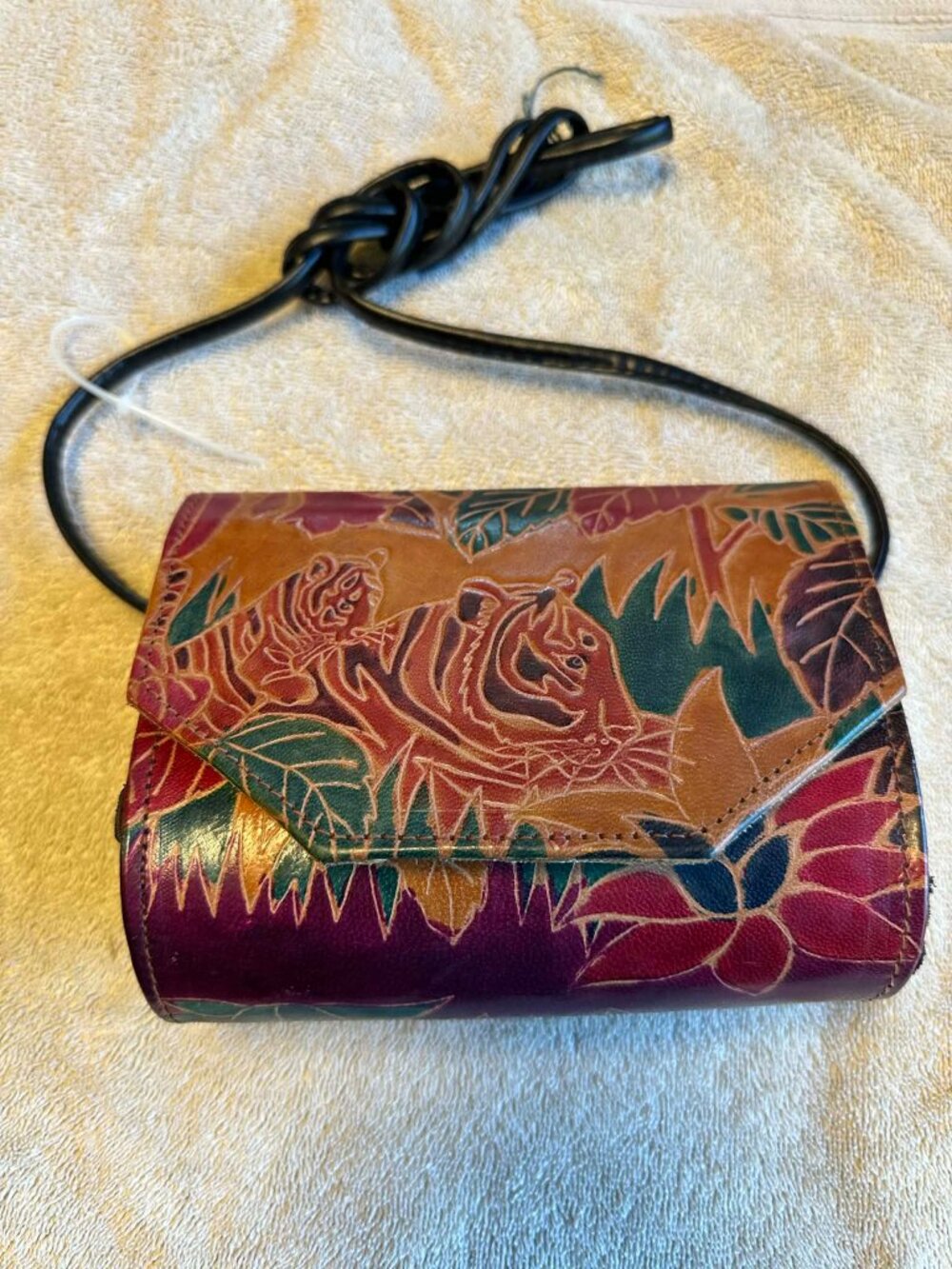 Mediterranean Trading Co Genuine Leather Purse Tigers Cross Body Bag